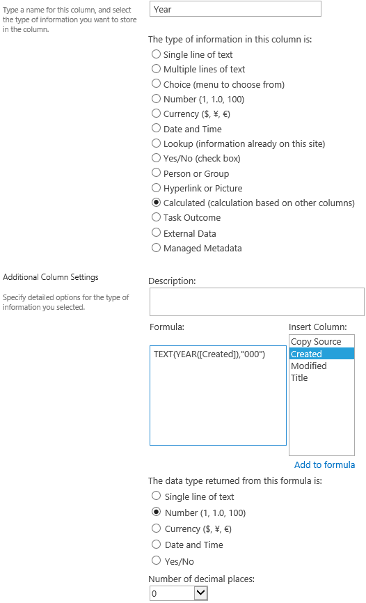 Year Calculated Column