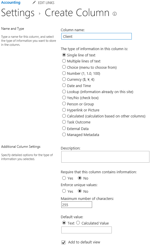 Client Column Settings