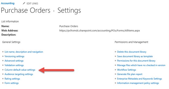 Default Value Settings