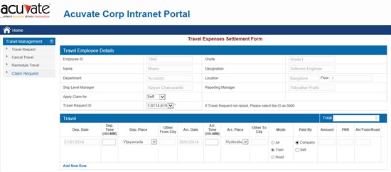 Travel Expense settlement form