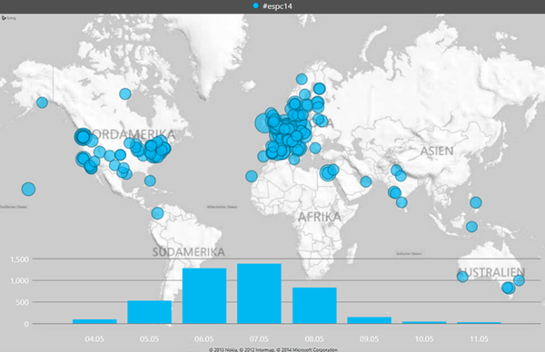 The Twitter user´s locations in Bing maps: