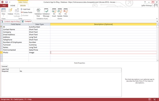 Building Solutions for SharePoint - Contacts table
