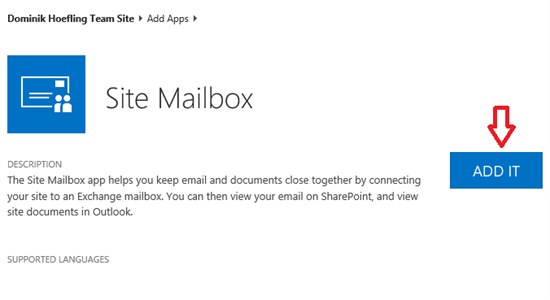 Create the Site Mailbox