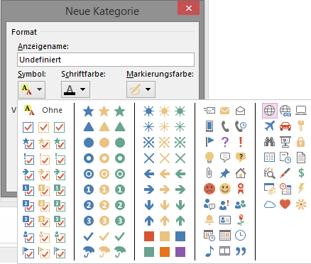 Symbols in OneNote to Create New Categories
