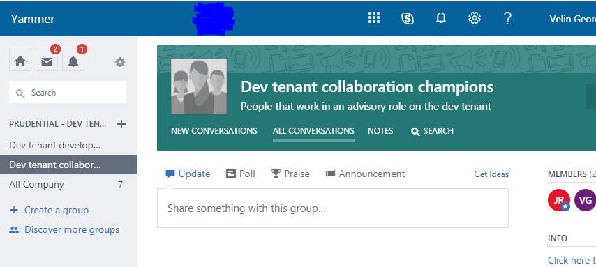 Collaboration champions Yammer group