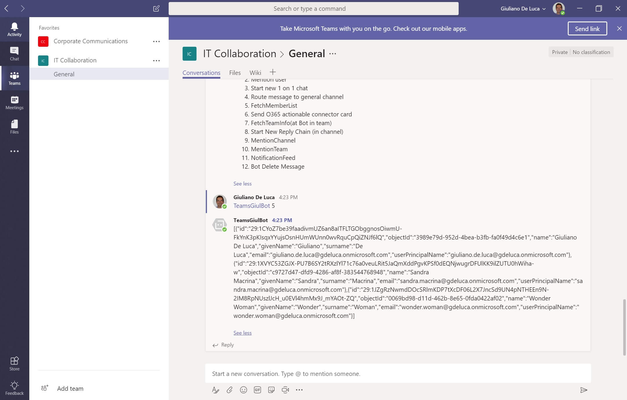 Microsoft Teams API Example