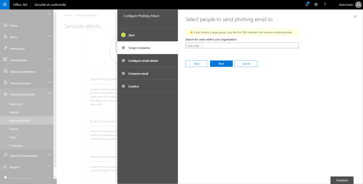 Phishing attach simulator – Office 365 Admin Center