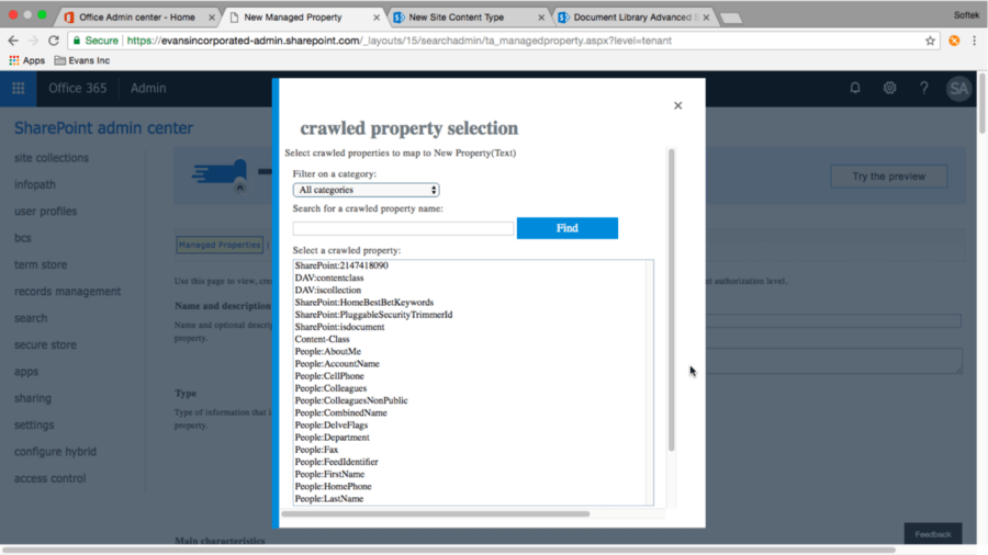 Crawled property selection