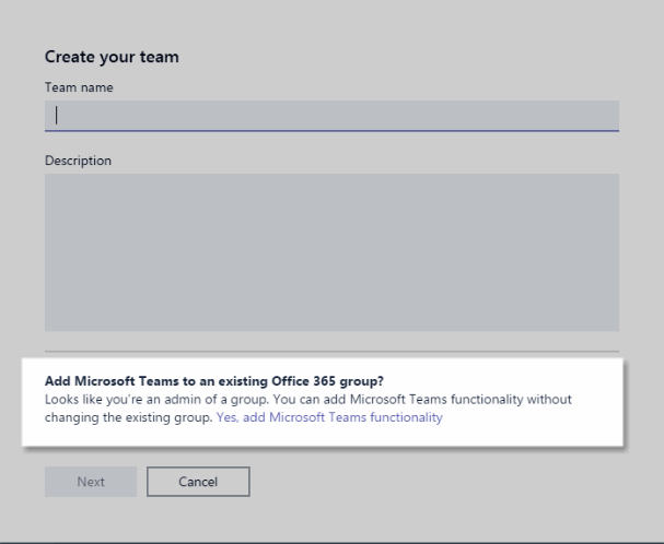 Connecting a Team to an existing Group