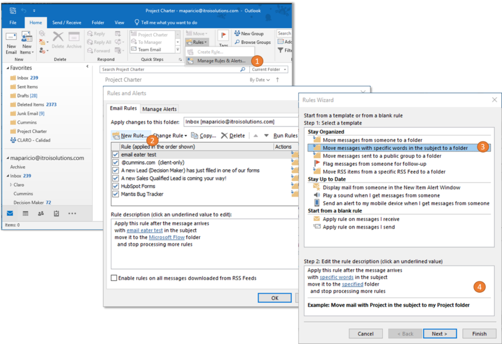 Figure 2: Create a new rule - Microsoft Outlook