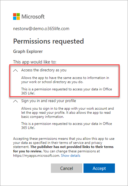 Permissions requested