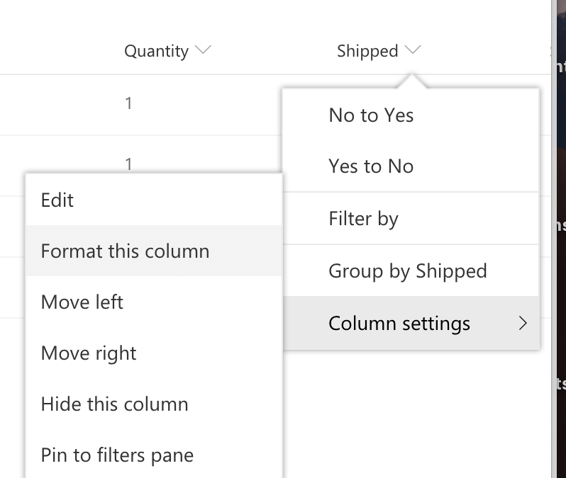 Column settings