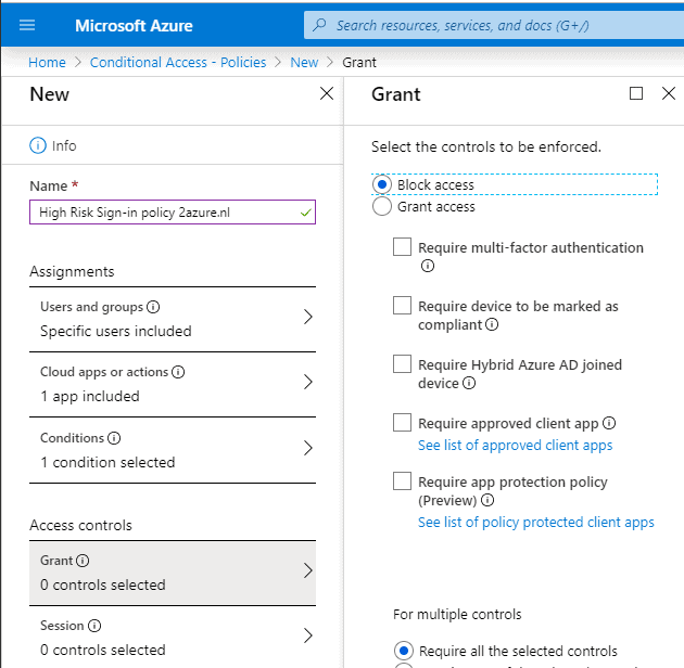 Azure risk based conditional access