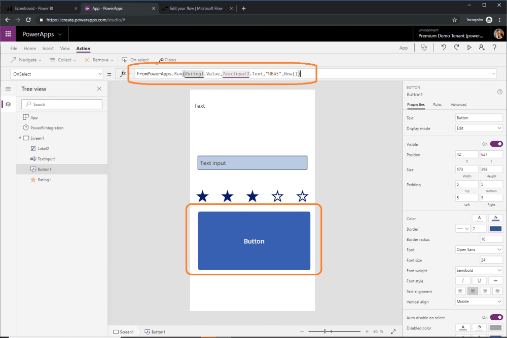 Integrating PowerApps, Power BI and Flow