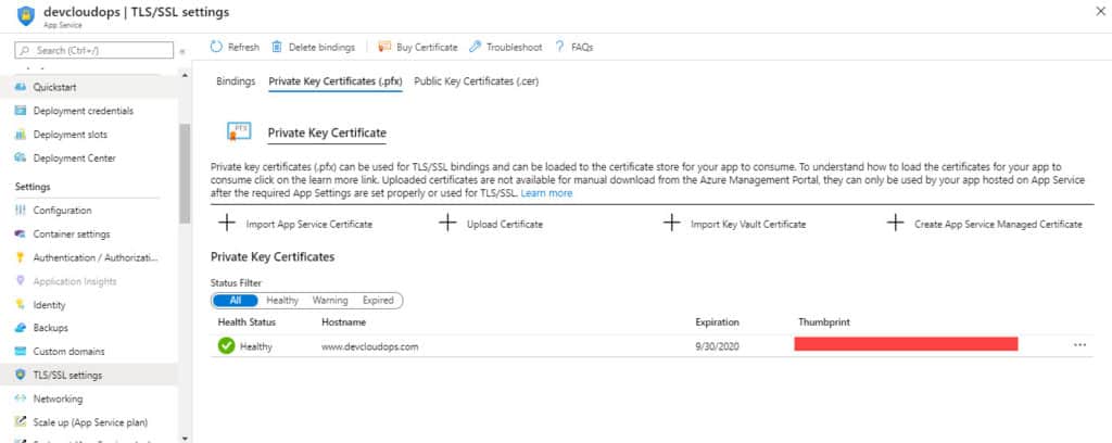 Free HTTPS Certificate in Azure WebApp