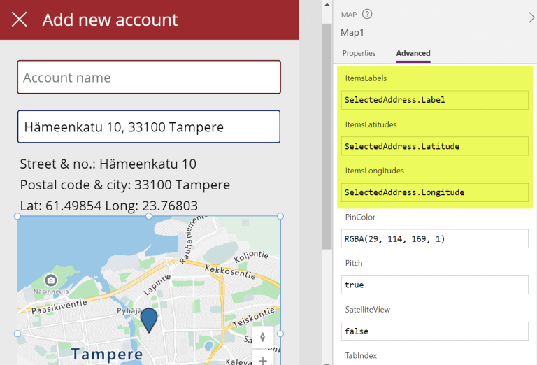 Account address capture & mapping with Power Apps