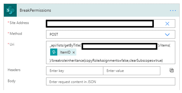 Set Unique permissions for item in SharePoint using Power Automate