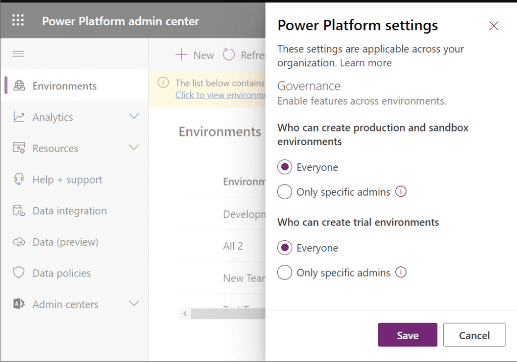 Who can Create New Environments in the Power Platform