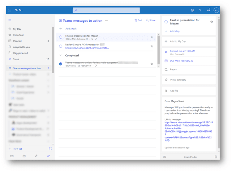 A simple workflow to create a To Do task from Microsoft Teams messages