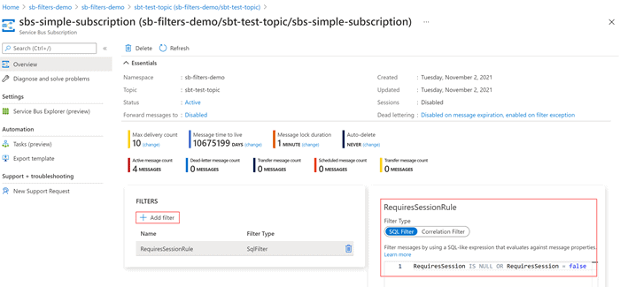 Azure Service Bus Topic Filters