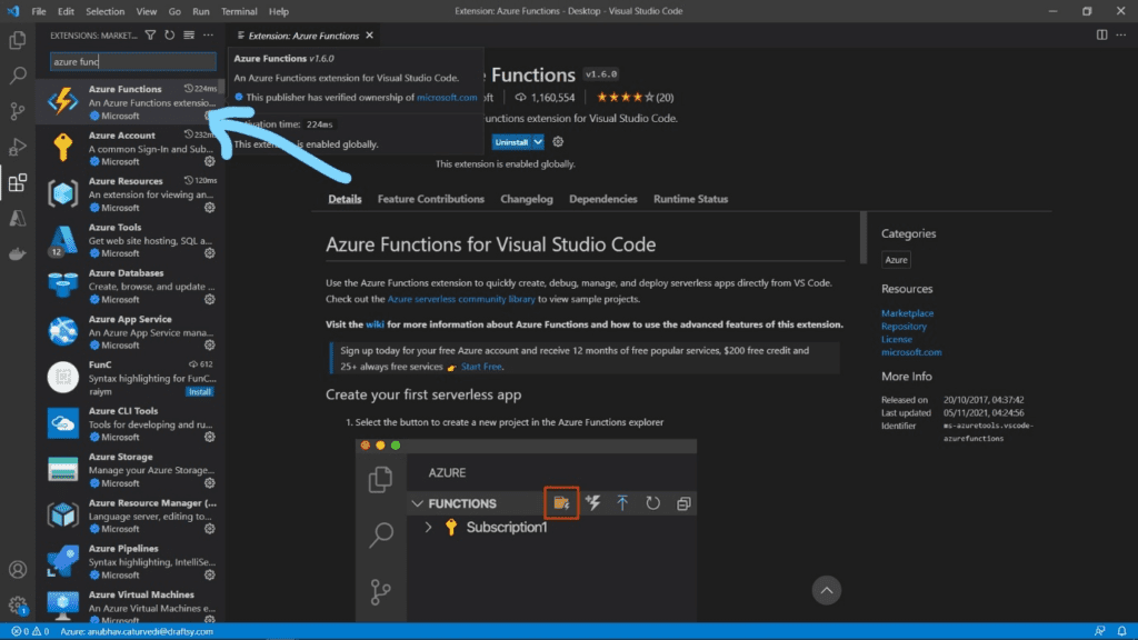 Creating Azure Functions using VSCode Editor and Python