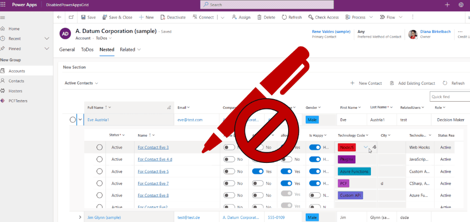 Disable Cells Using Power Apps Grid Customizer Control