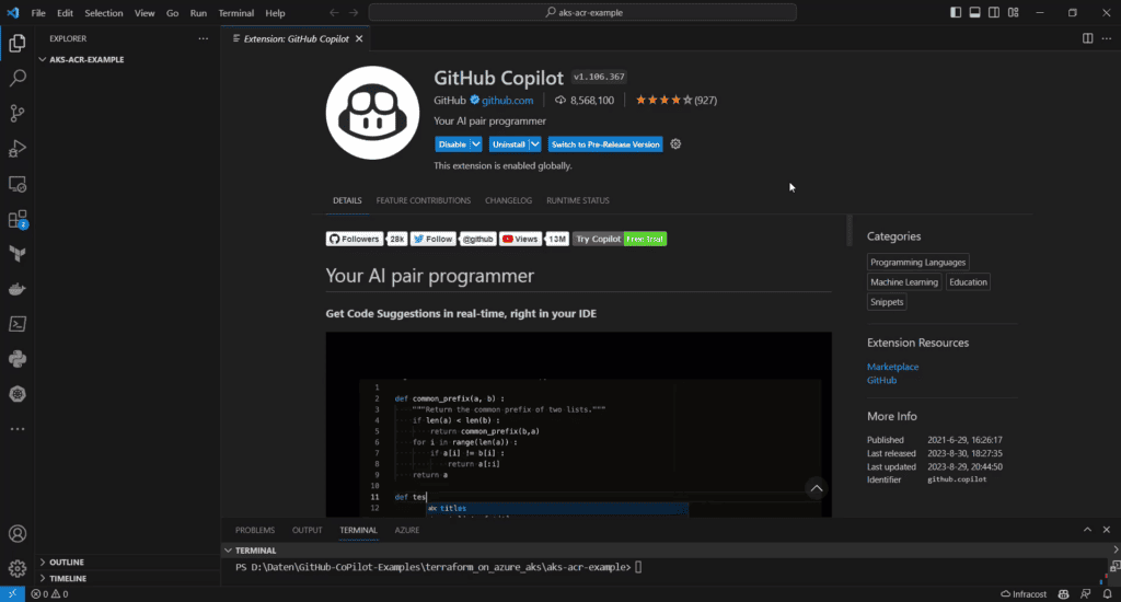Terraform on Azure with GitHub Copilot - Creating a Kubernetes Cluster and a Container Registry1