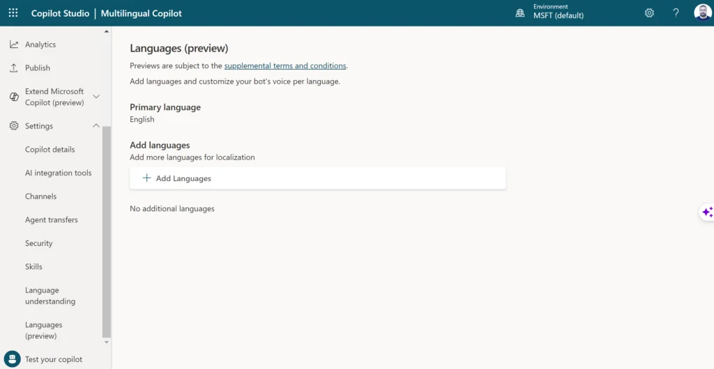 Configuring a multilingual bot (Copilot)