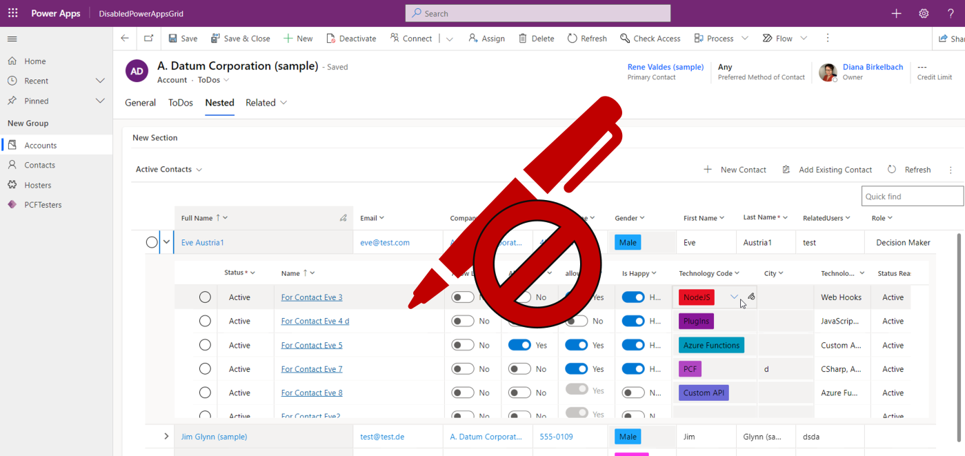 Disable Cells Using Power Apps Grid Customiser Control