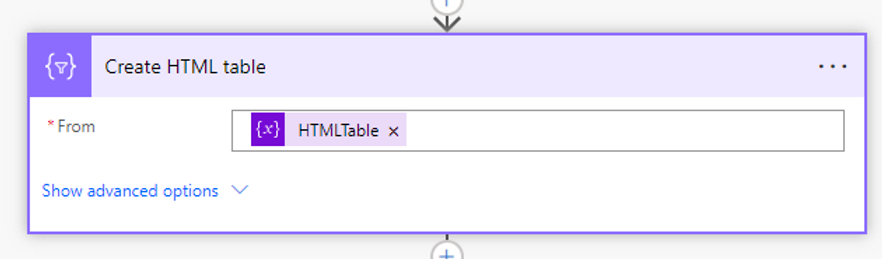 Create HTML table action