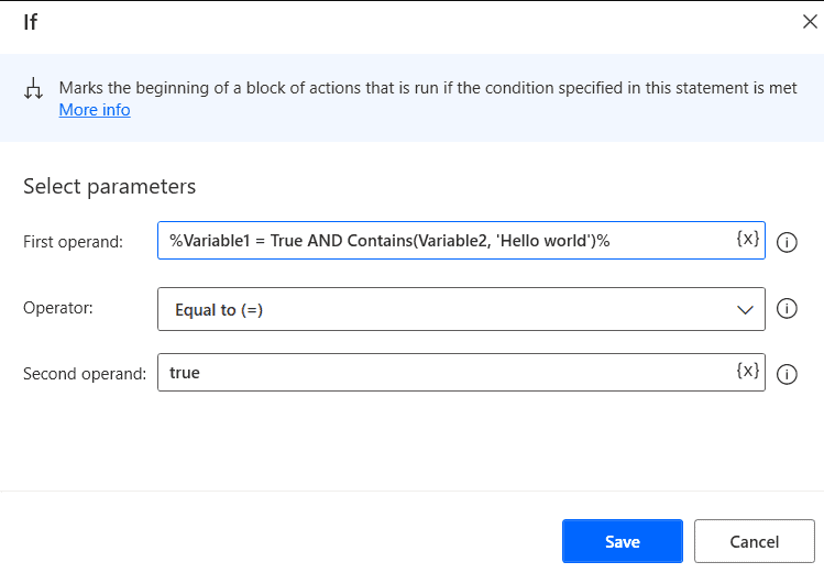 How to write multiple conditions inside If block in Power Automate Desktop