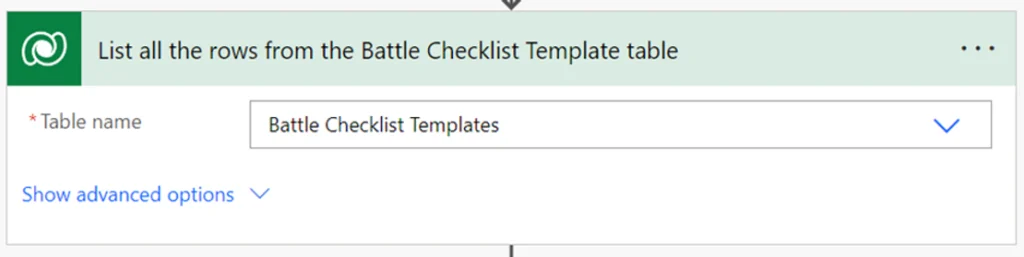 Battle Checklist Template table