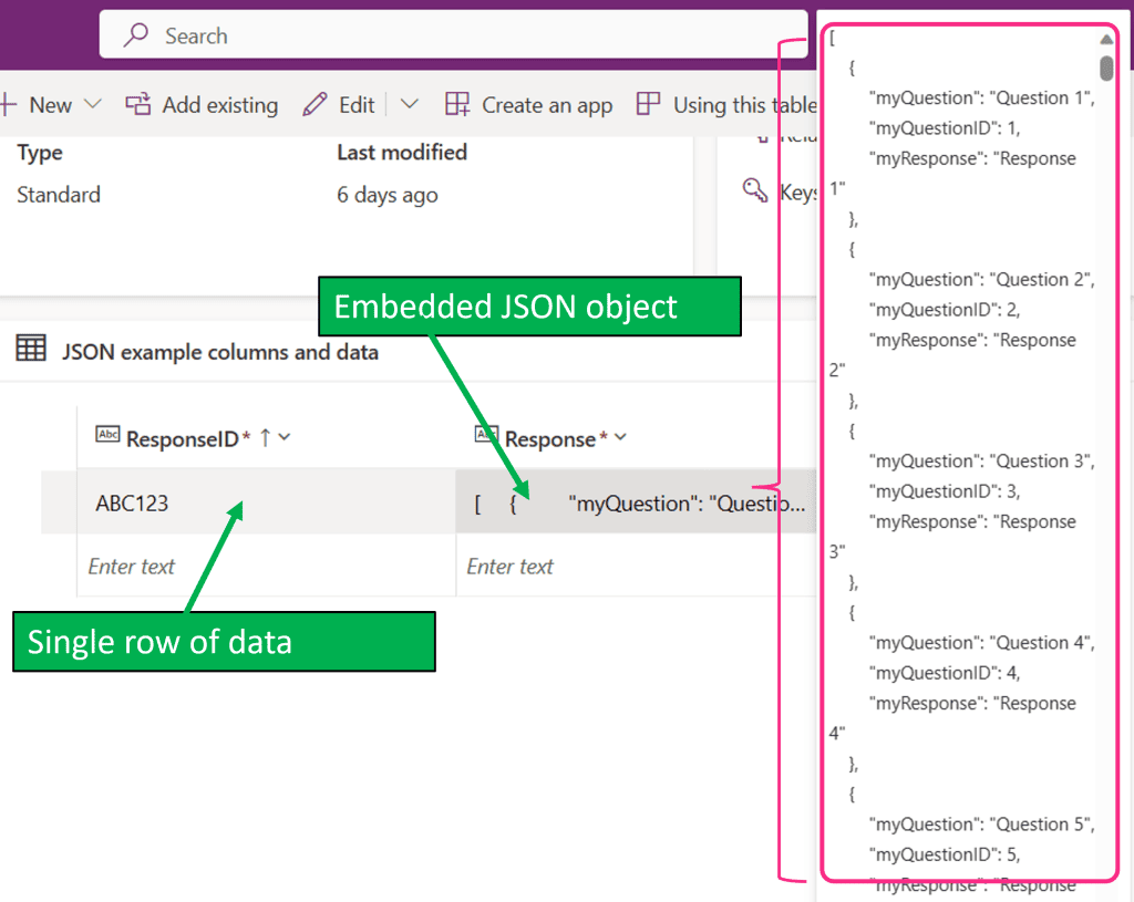 colQuestions in response column power apps