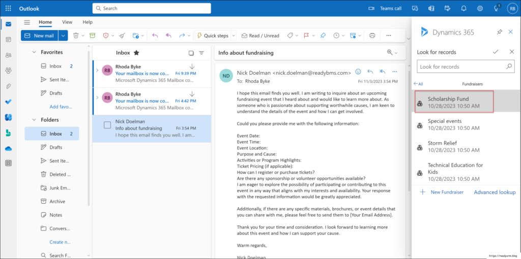 Dynamics 365 App for Outlook