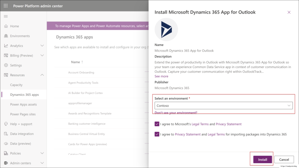 Install Microsoft Dynamics App for Outlook